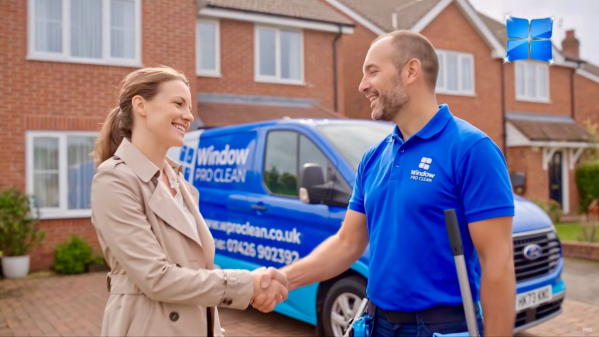 Window Pro Clean technician greeting a homeowner in Milton Keynes on quote day