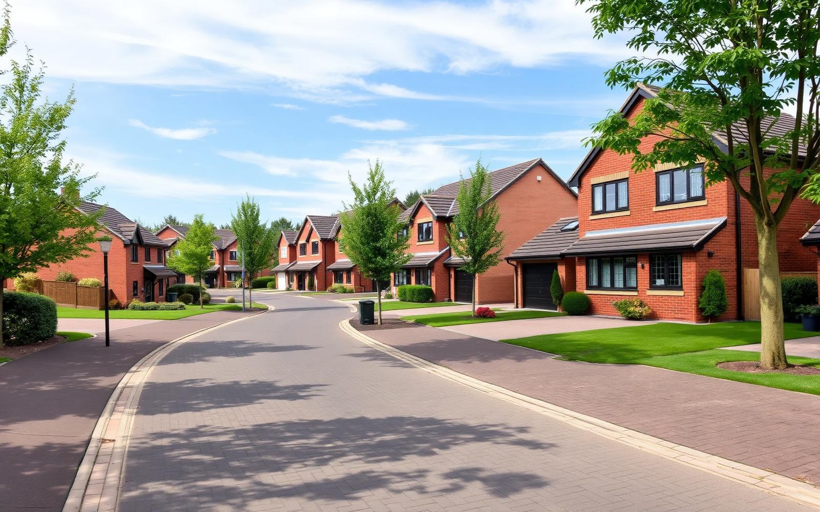 Modern brick family homes on a residential street in Furzton, Milton Keynes
