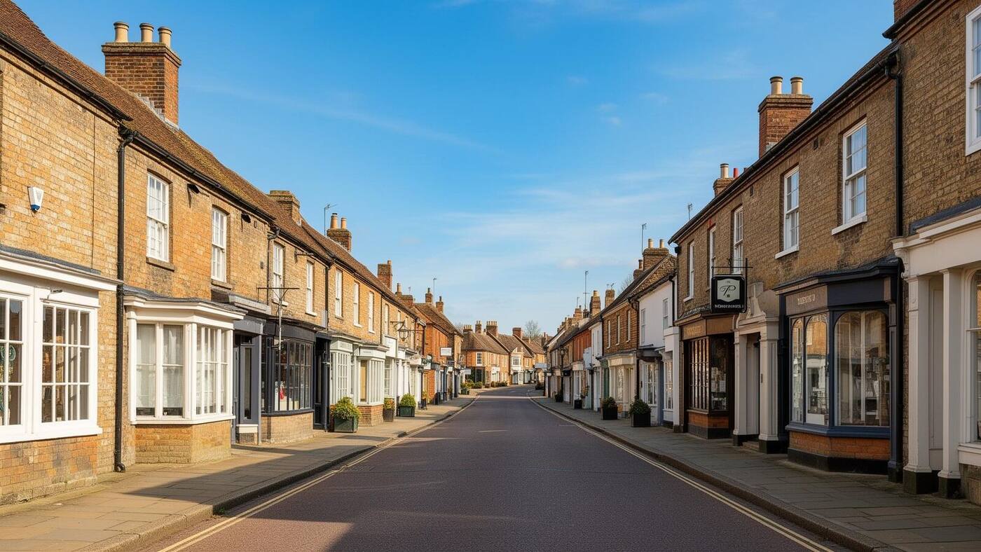 Historic high street in Newport Pagnell near Milton Keynes