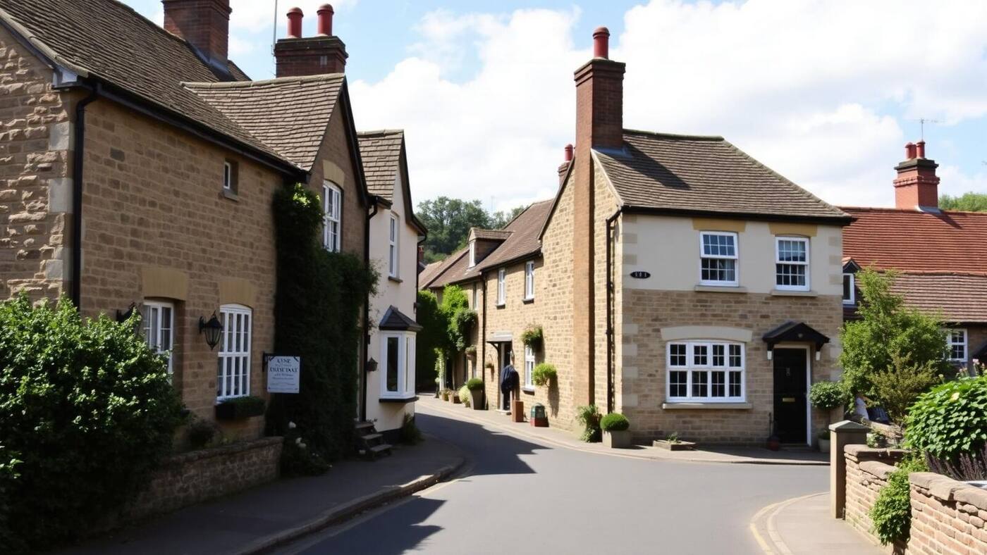 Stone cottages in the quaint village of Olney, Buckinghamshire