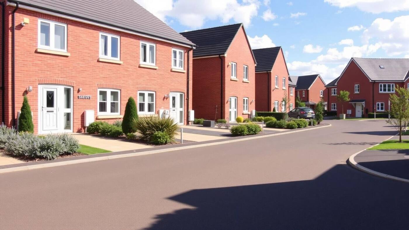 Modern family homes on a quiet residential street in Shenley Brook End, Milton Keynes