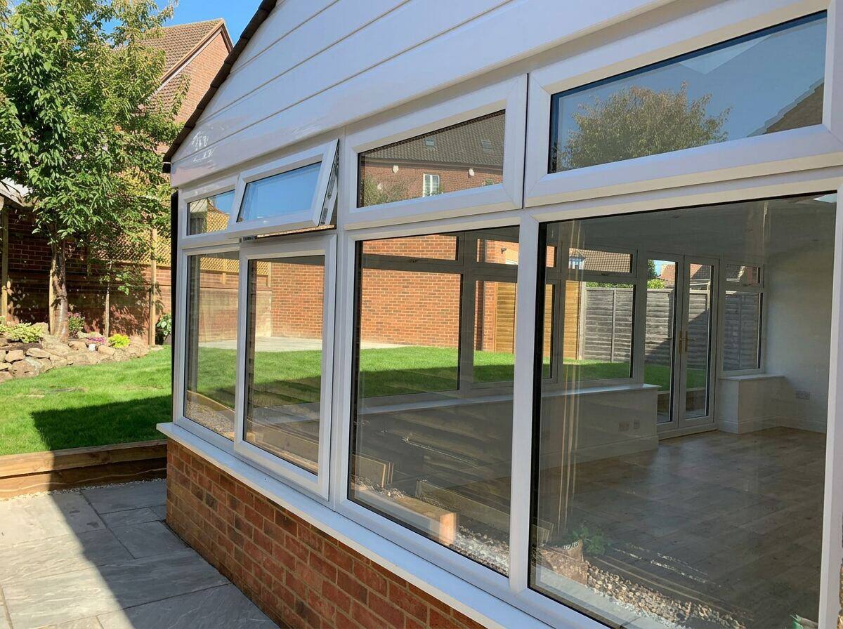 Crystal clear conservatory glass after professional cleaning