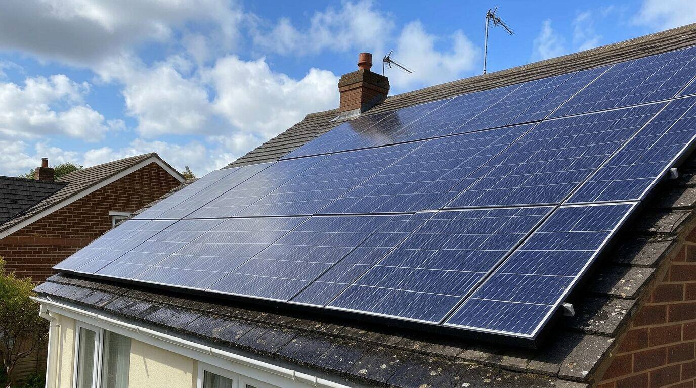Rooftop solar panels being cleaned with pure water system for maximum energy output